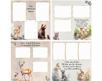 Scrapbook pages premade scrapbook templates woodland animals paper photobook template Father and baby layout