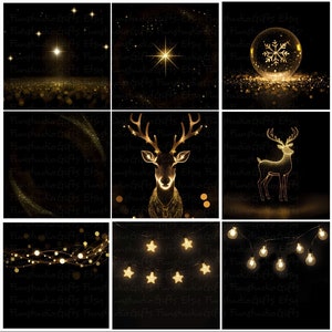 12 Christmas Bokeh overlays  gold overlays gold bokeh filter snowflake overlay bokeh reindeer