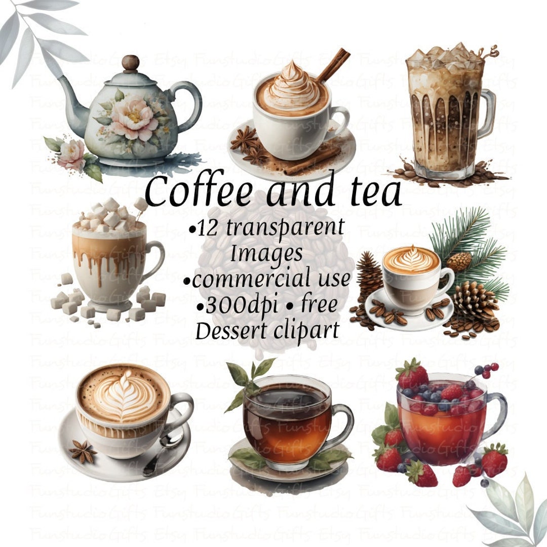 Coffee Clipart Tea Clipart Watercolor Images Coffee Lover Etsy UK