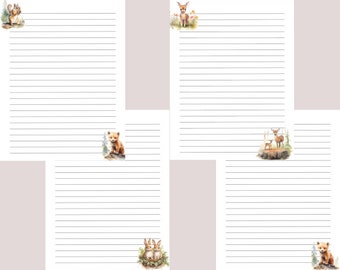 4-pack linjerat brevpapper, skogsdjur, skrivdagbok, anteckningsbok