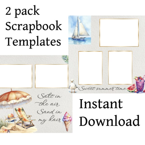 Set of Beach scrapbook templates Beach sand summer vacation premade template memory book instant download