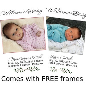 Annonce de naissance numérique Cadres GRATUITS Carte d’annonce de bébé Nouveau-né Bienvenue bébé Modèle modifiable minimaliste Modèle de carte imprimable