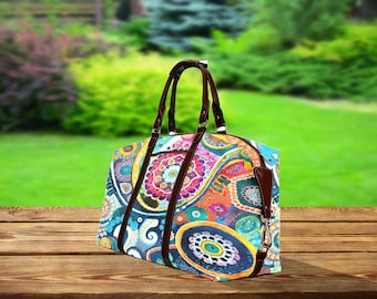 Colorful Boho Pattern  Waterproof Travel Bag, Weekend Bag, Waterproof Shoulder Bag, Holiday Duffel Bag, Camping Duffel Bag, Flight Bag