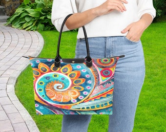 Colorful Boho Patterned Classic Bag, Women's Classic Bag, Women's Tote Bag, Travel Bag, Teacher Bag, Weekend Bag, Top Handle Bag