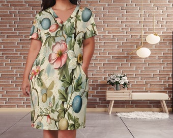 Beautiful Spring Flowers  Loose pocket dress, Floral Cotton Dress, Plus Size Cotton Dress, Summer Short Sleeve Dress, Plus Size 5XL