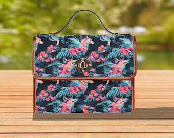 Tropical Flowers Patterns  Waterproof Canvas Bag, Canvas Crossbody Bag, Crossbody bag, Canvas Satchel Bag, Daily Crossbody Bag