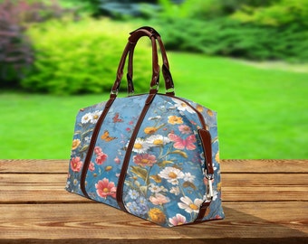 Wildflowers And Butterflies pattern Waterproof Travel Bag, Weekend Bag, Waterproof Shoulder Bag, Holiday Duffel Bag, Fligth Bag