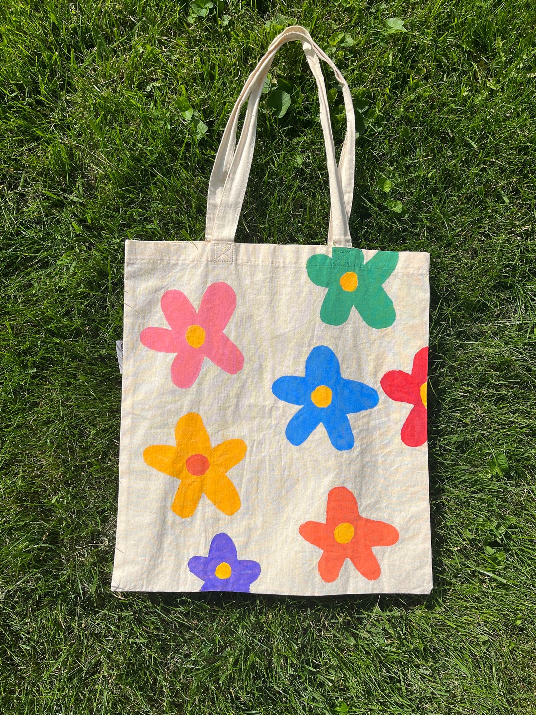 Hand Painted Rainbow Floral Tote Bag Etsy — free download