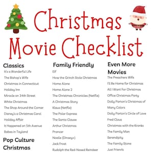 Christmas Movie Checklist Printable, Christmas Movies, Christmas Films, Movie Night