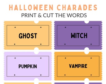 Halloween Charades Printable, Halloween Games, Halloween Movies Charades, Family Night Game, Halloween Charades Word List