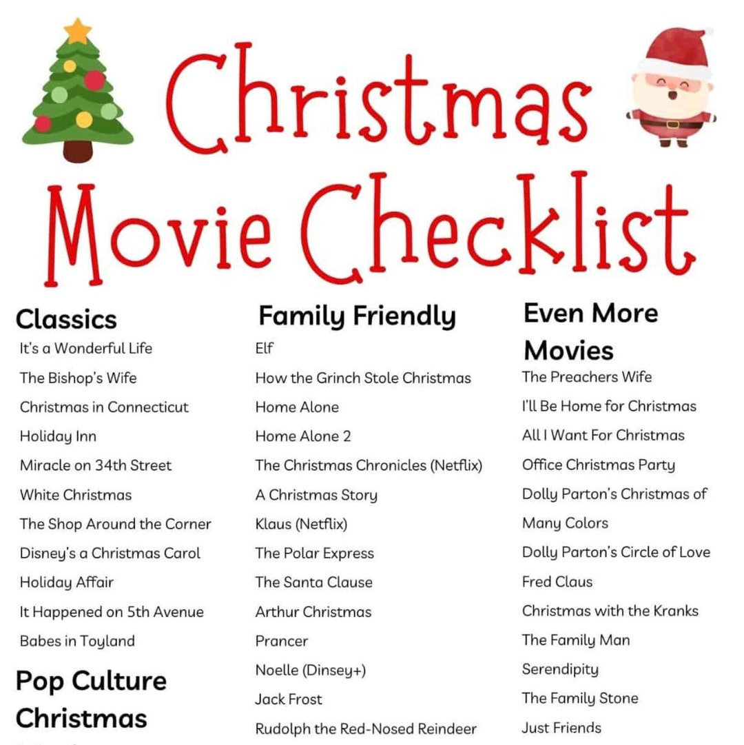 Christmas Movie Checklist Printable (digital Download)