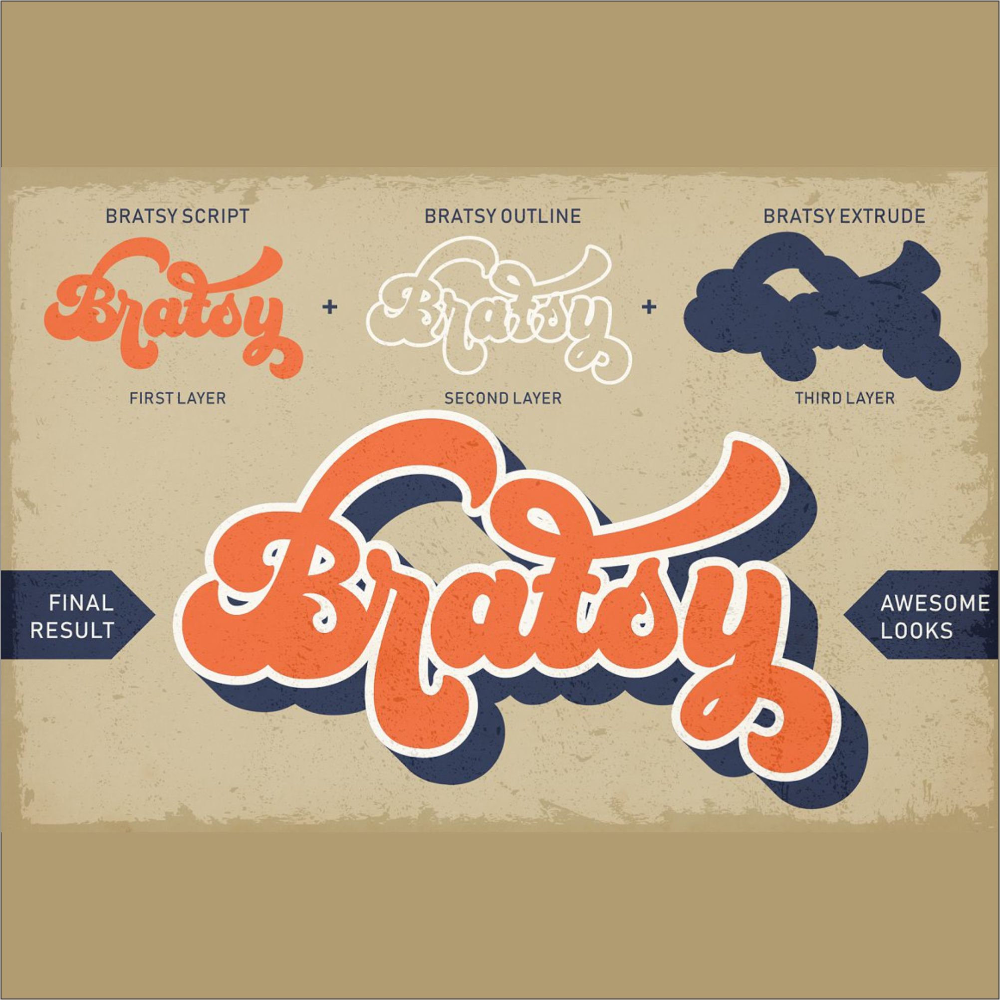 Bratsy Script - Layered Retro Font - Etsy