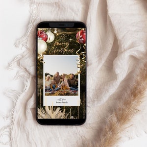 Plantilla de tarjeta de Navidad con vídeo animado, tarjeta de Navidad con fotografía electrónica editable, tarjetas de felicitación con fotografía de Navidad con Canva,