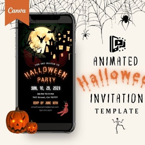 Editable Halloween Invitation Digital Download, Halloween Invite Template, Halloween Video Invite with Canva, Digital Halloween Invitation