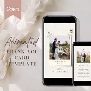 Plantilla de tarjeta de agradecimiento de boda editable, tarjeta de agradecimiento de boda digital, tarjeta de agradecimiento animada descargable, tarjeta de agradecimiento de boda digital