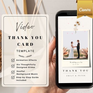 Modèle de carte de remerciement de mariage, téléchargement numérique de remerciement, animation de mariage, cartes de remerciement de mariage électronique