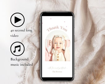 Baby Birthday Thank You Video Card: Editable Canva Template (Digital Download)