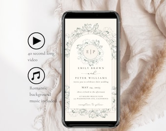 Hochzeitseinladung Digitaler Download, animierte Video Hochzeitseinladungsvorlage, elektronisch bearbeitbare Hochzeitseinladung mit Canva