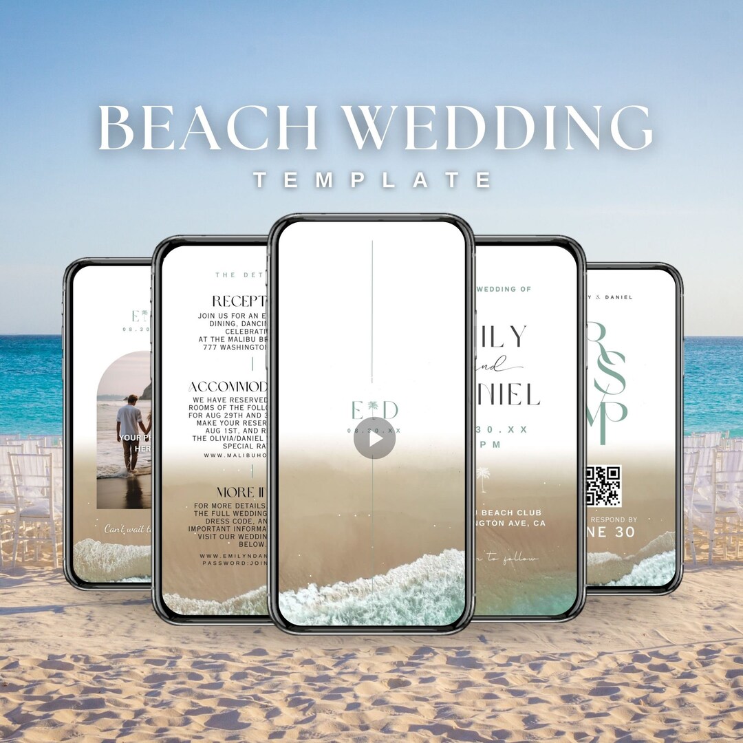Beach Wedding Video Invitation Template, Animated Digital Download - Etsy