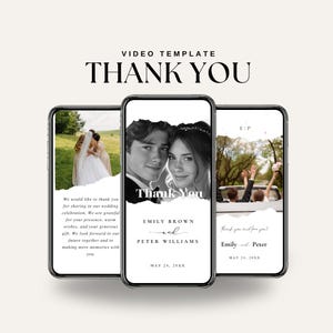 Bearbeitbare Video Dankeskarten Vorlage mit Hintergrundmusik auf Canva | Einfach zu verwendende digitale Hochzeit oder Ereignis-Dankeskartenvorlage