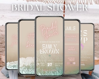 Beach Bridal Shower Video Invitation Template (Editable Canva)