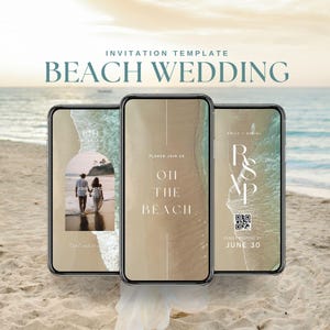 Bearbeitbare animierte Strandhochzeitseinladungsvorlage mit Meeresrauschen | Digitales Hochzeitseinladung | Personalisierbare Videoeinladung