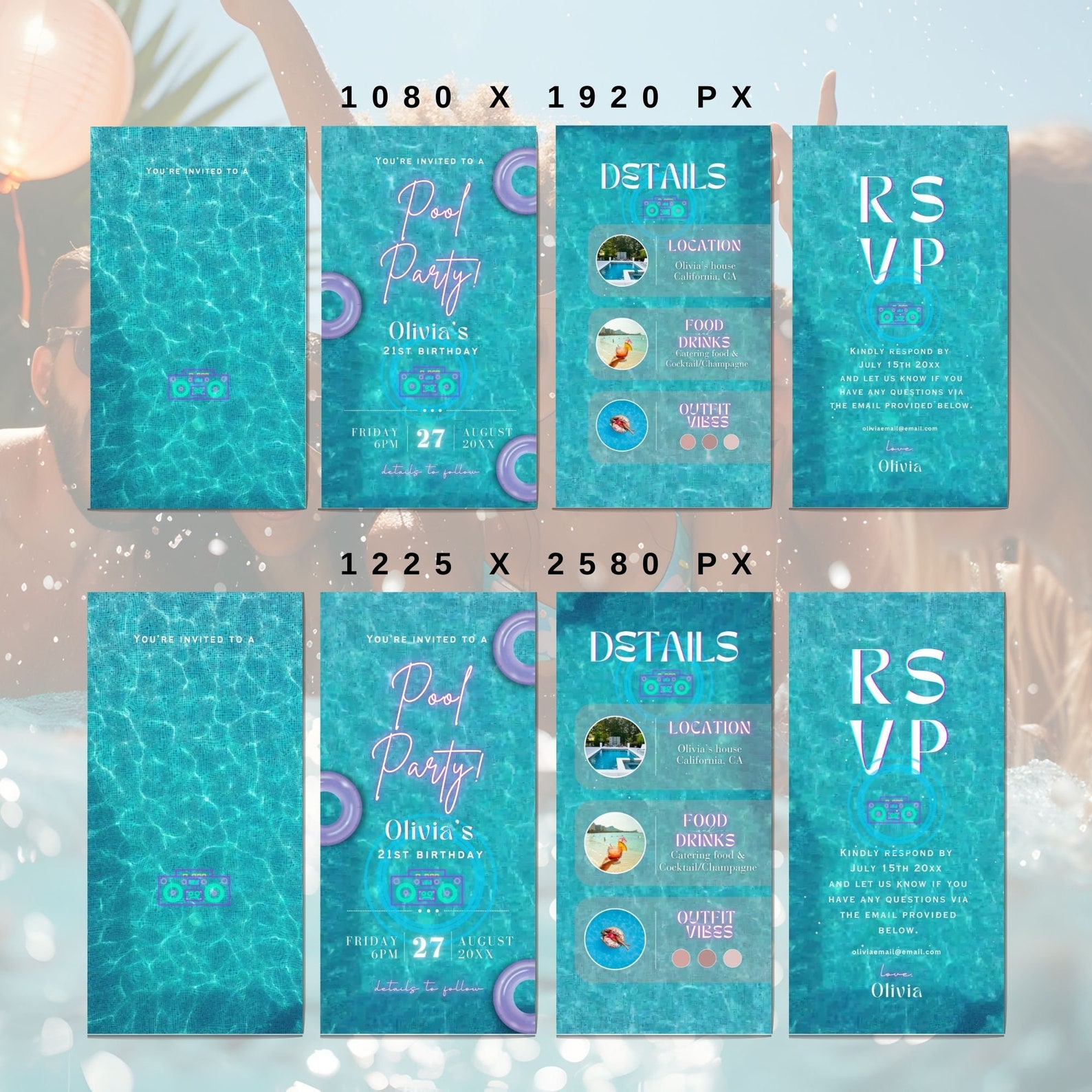 Editable Pool Party Invitation Template: Animated Music Video (digital ...