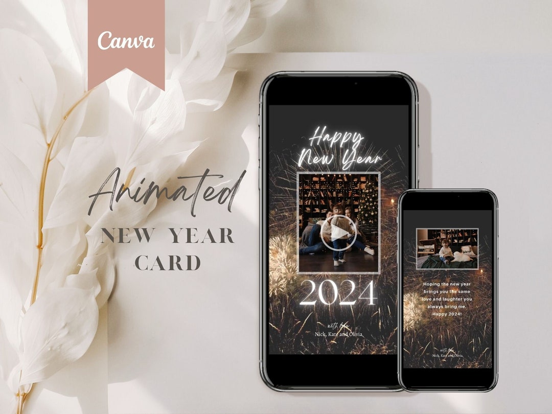 DIY Ecard, Animated Video New Year Card Template, Electronic Editable
