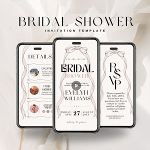 Editable Bridal Shower Invitation Template Digital Download Bow Ribbon Bridal Party Card Customizable Invite Instant Download