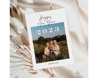 Personalisierte Neujahrs-Fotokartenvorlage (Canva Editable)