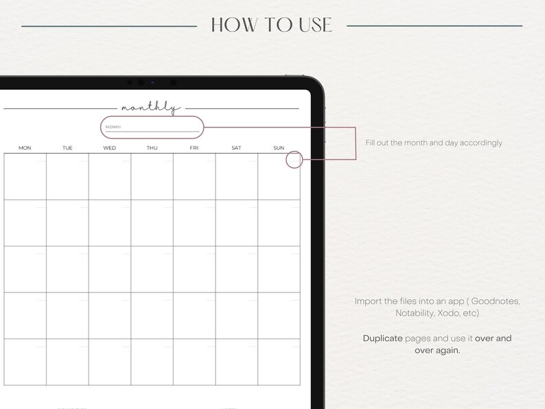 Undated Monthly Planner Digital Planner Template for Goodnotes Etsy
