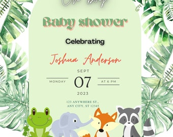 Carte d’invitation à la Baby Shower Jungle Theme