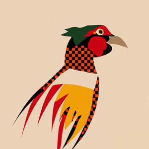 Rooster Pheasant Canvas , Abstract Cartoon Painting , High Resolution Print , Fancy Wall Art