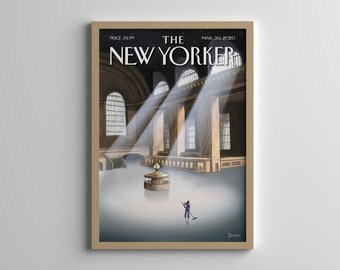 New Yorker Magazine Poster - Grand Central Terminal - March 30, 2020 - Vintage Wall Print - Retro Room Decor - Magazine Print - Gallery Wall