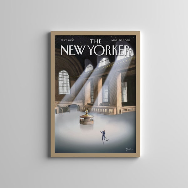 Poster della rivista New Yorker - Grand Central Terminal - 30 marzo 2020 - Stampa da parete vintage - Decorazione della stanza retrò - Stampa di rivista - Parete della galleria