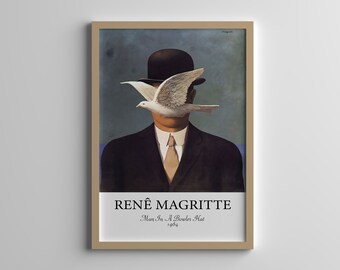 Rene Magritte Art - Man in a Bowler Hat - Vintage Wall Art - Abstract Poster - Surrealism Wall Art - High Quality Poster - Magritte Painting