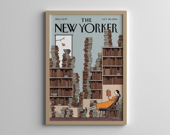 The New Yorker Magazine Cover - Fall Library - 20 octobre 2014 - Retro Magazine Print - vintage Art Poster - Gallery Wall - New Yorker Art