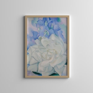 Georgia O'Keeffe Art - White Rose With Larkspur No.2 - Modern Wall Art - Flowers Poster - Vintage Print - Georgia O'Keeffe Flowers