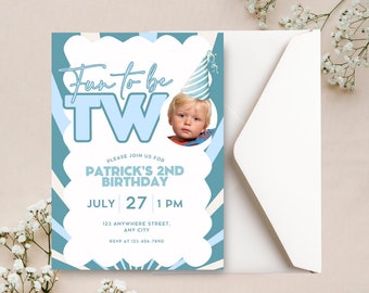 Second Birthday Invitation Template, Canva Template, Photo Birthday Invitation, Modern 2nd Birthday Invite, One Invitation, Printable Invite