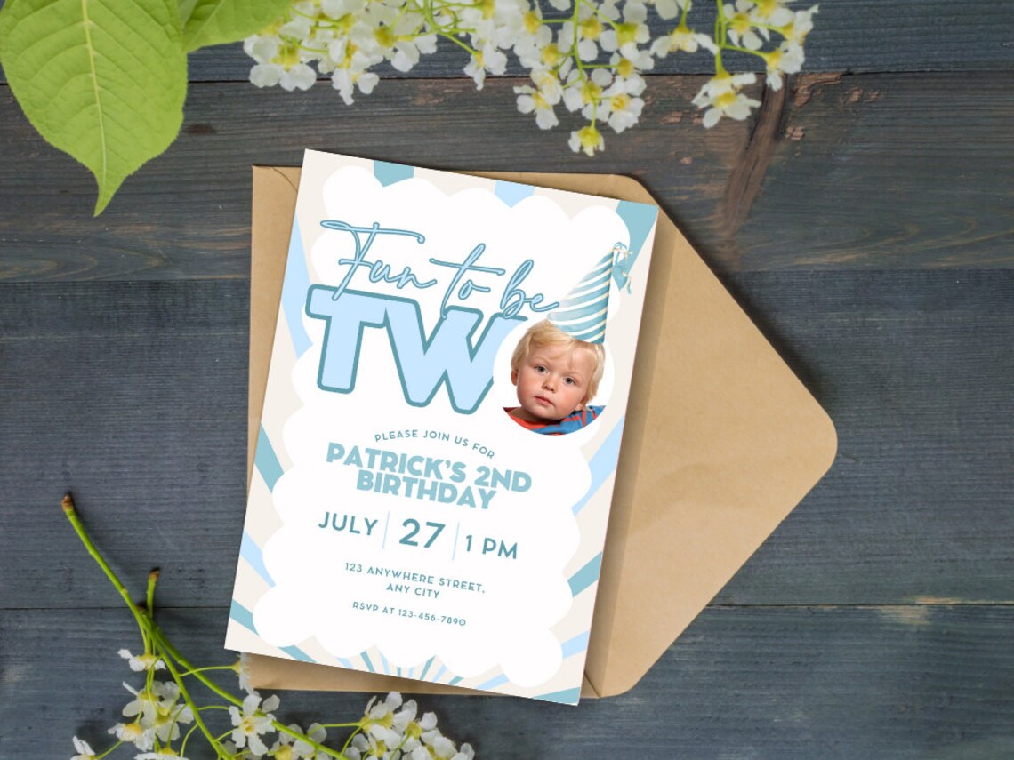 Second Birthday Invitation Template, Canva Template, Photo Birthday ...