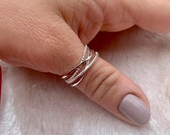 Mehrschichtiger Silberring für Frau-Mehrschichtiger Daumenring-Boho-Siegelring Offen Einstellbar Zierlicher Ring-Geschenk für Sie-Muttertag-Geschenk-Sommerschmuck
