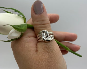 Handmade Thumb Knot Boho Ring, Sterling Silver Plated, Adjustable
