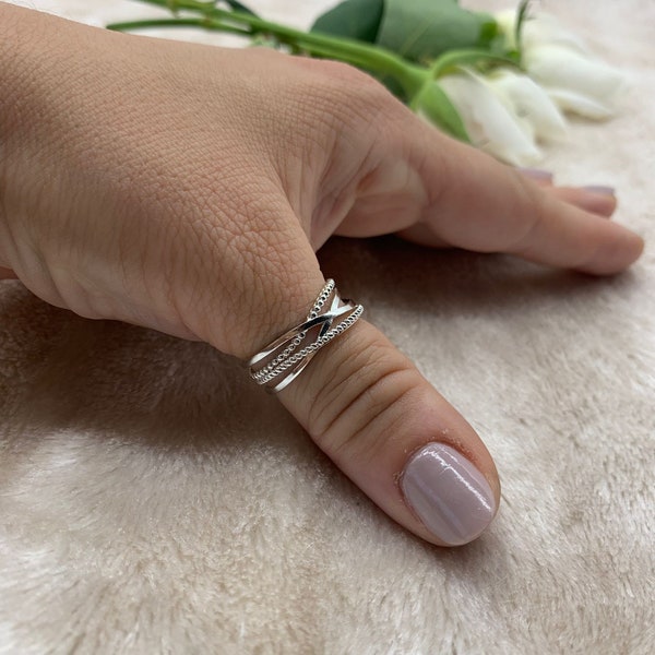 Silber Multi Layer Daumen Ring-Chunky Boho Siegelring-offen verstellbar zierliche Ring-Ring für Frau-Valentinstag Geschenk für Sie-Moms Geschenk