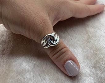 Handmade Sterling Silver Plated Thumb Knot Ring, Adjustable Boho Jewelry, Chunky Ring