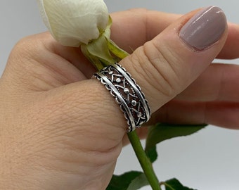 Chunky Dot Vintage Ring-Silver Boho Thumb Signet Ring-Dainty Open Adjustable Ring-Valentines Day Gift For Her-Rings for Woman-Moms Gift