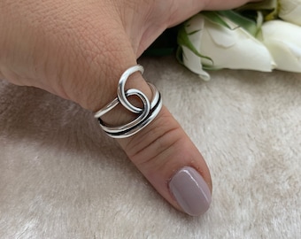 Chunky Silver Big Knot Boho Ring, Thumb Ring, Signet Open Adjustable Ring, Dainty Ring, Mothers Day Gift for Her, Ring for Woman