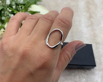 Silver Oval Ring, Silver Circle Ring, Simple O Ring, Karma Ring, Dainty Thin Ring, Thumb Delicate Round Big Ring,Valentines Day Gift for Her