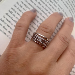 Chunky Silver Multi Layer Ring - Handmade Boho Adjustable Ring