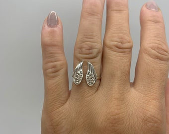 Silver Guardian Angel Wings Ring – Adjustable Boho Stacking Ring