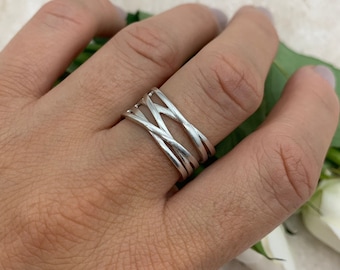Multi Layer Chunky Silver Ring-Boho Thumb Signet Ring-Open Adjustable Dainty Ring-Gift for He-Ring for Woman-Mothers Day Gift-Moms Ring
